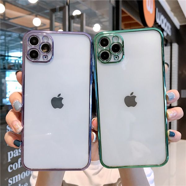 

square transparent silicone phone case for iphone 12 mini 11 pro max xs max xr x 7 8 6 plus se2020 electroplated soft back cover