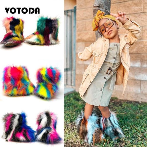 

boots children snow winter warm girl plush kids cute flat fluffy ankle fashion colorful fur cotton shoes1, Black;grey