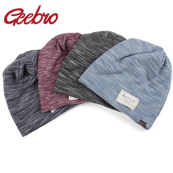 

geebro winter hats for men women skullies beanie hedging cap knitted solid color caps cotton double layer fabric bonnet warm hat