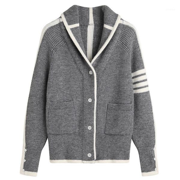 

20 years heavy industry new 4-bar tbb cardigan t-shirt men's and women's loose reversible turtleneck sweater coat1, White;black