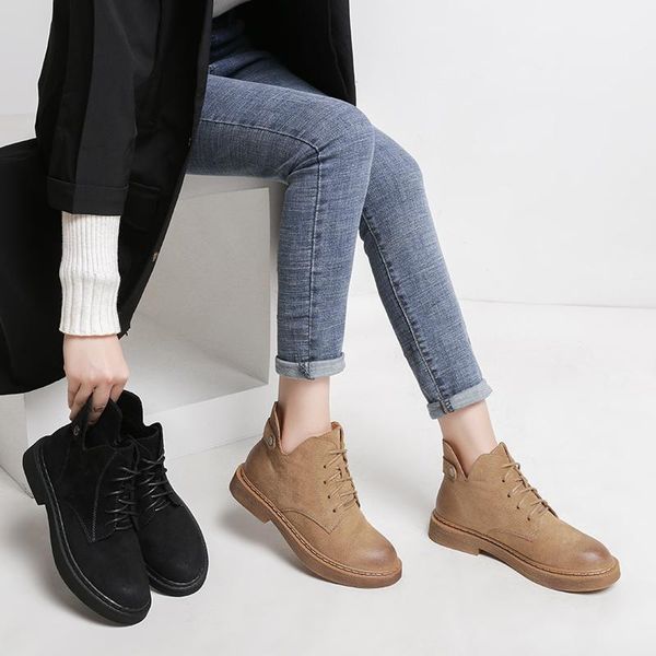 

women 's autumn and winter boots female british style boots women 's fashion ankle thick heel suede 2 lining flock1, Black