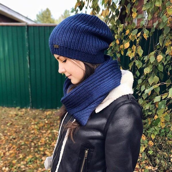 

beanie/skull caps furtalk winter women knitted beanie hat for girls wool slouchy and scarf set female infinity scarves, Blue;gray