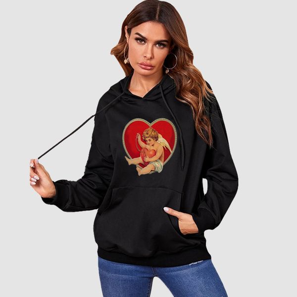 

womens diy sweatshirts women casual print pullovers diy heart shape and character print hoodies sweatshirts clothing, Black