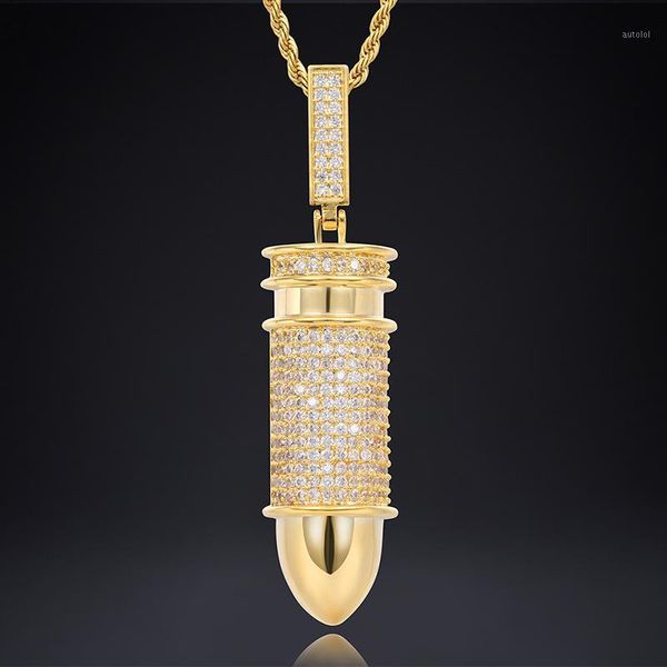 

shiny iced out bling pendant necklace hip hop jewelry necklace gold silver color cubic zircon men's women gift1