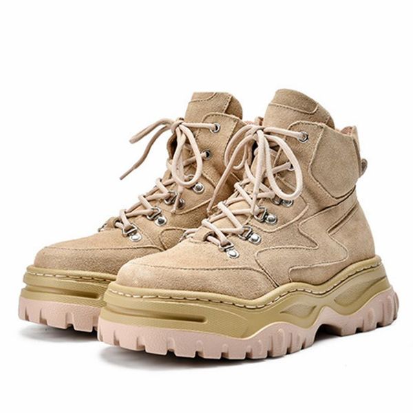 

boots 2021 winter warm fur women suede ankle ladies lace up platform riding flat shoes woman botas mujer, Black