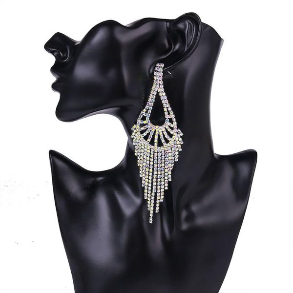 

dangle & chandelier shevalues women ab crystal long tassel drop dangles earrings female water minimalism dangling earring statement jewelry, Silver