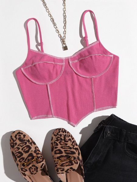 

contrast stitch asymmetrical hem cami h5hc#, White