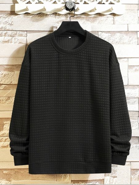 

men quilted drop shoulder pullover c2of#, Black