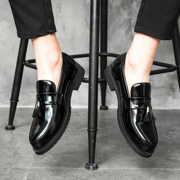 

men luxury italian style oxford new men dress bow shoes shadow patent leather luxury fashion groom wedding shoes jkm8, Black