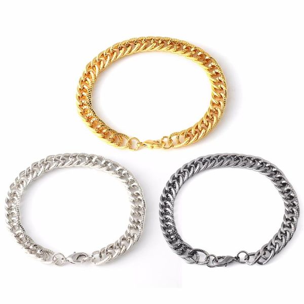 

stainless steel gold chain for men hip hop punk bracelet bangle jewelry shellhard statement cuban chain bracelet women, Black