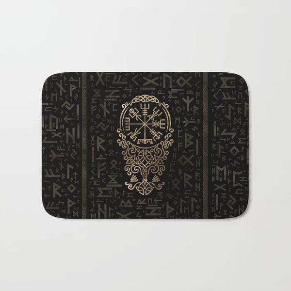 

nordic doormat vegvisir viking compass on futhark pattern bath rug non-slip floor outdoor indoor front door mat bathroom rugs