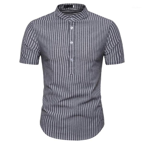 

new men's summer 2019 yards shirt collar stripe shirts with short sleeves shirt fashion1, White;black