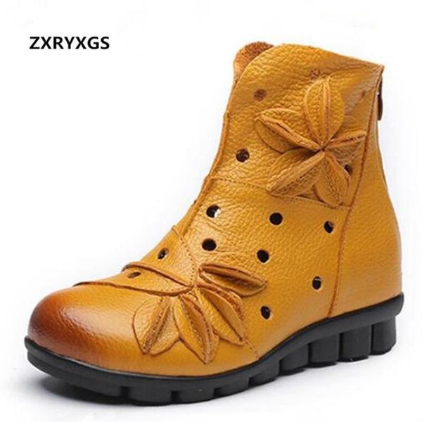 

boots est 2021 spring summer retro comfortable flowers women fashion shoes casual breathable real leather, Black