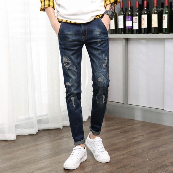 

men's jeans torn mens brand slim denim pants vintage jean hombre1, Blue