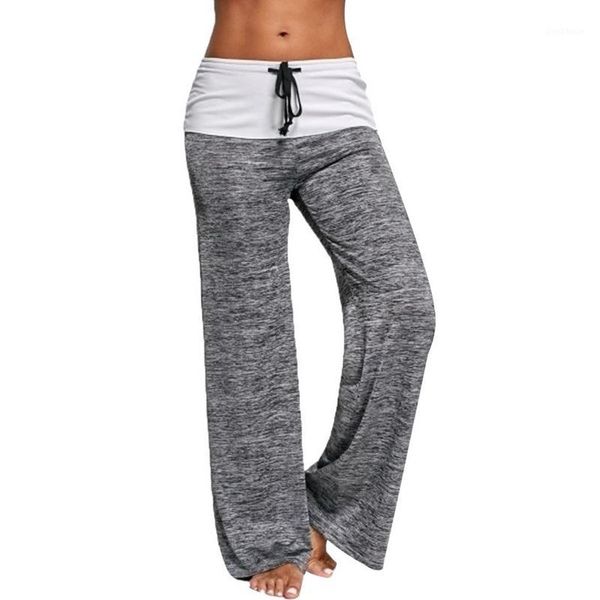 

yoga outfits 2021 loose leggings women wide leg pants lace up fitness plus size trousers high waist female patchwork boot cut pants1, White;red