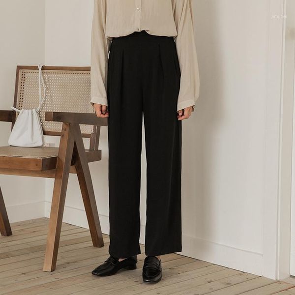 

fashion pleated women's wide leg pants chiffon high waisted women trousers full length women clothes 20201, Black;white