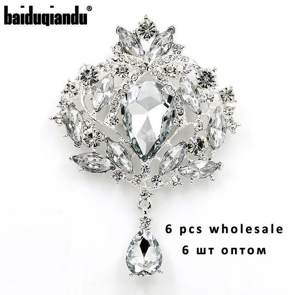 

lot of 6 pcs large crystal vintage drop brooch pins for women or wedding bouquets jewelry accessories 201009, Gray
