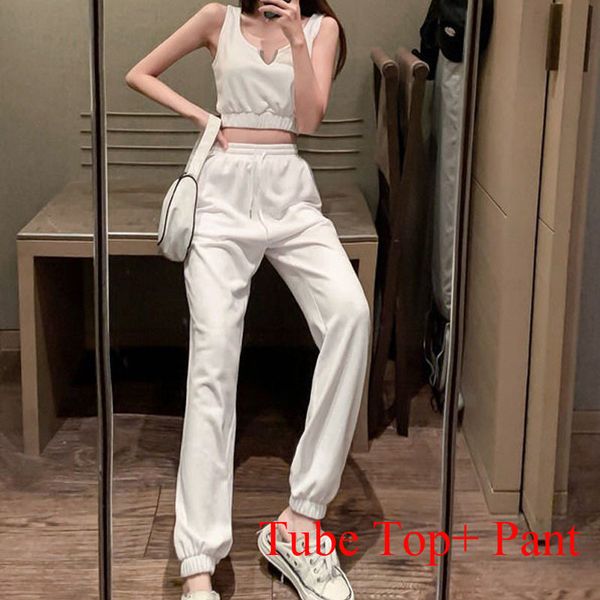 

new women's trouser 2021 set, stylish elastic waistband ensembles for women, sexy, slim, loose pant , pieces, white suits 3ize, Black;white