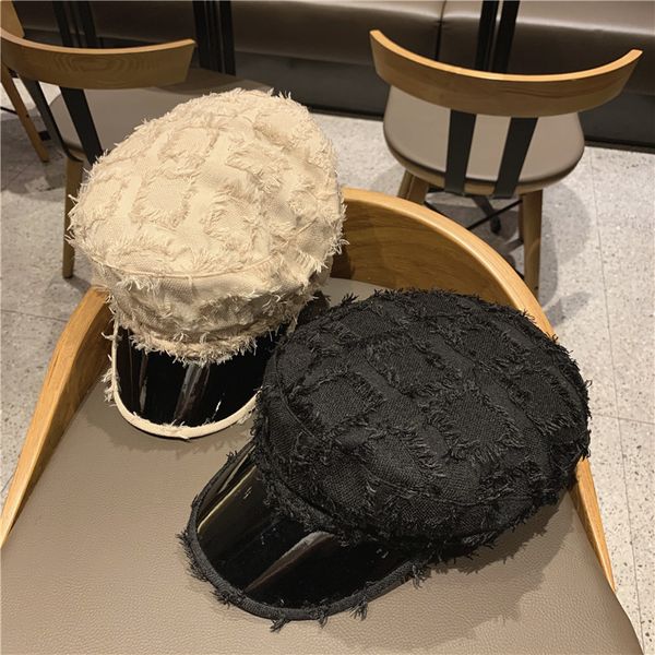 

east gate new leather brim spliced fur brim retro british navy hat female korean version of the trend web celebrity beret, Blue;gray