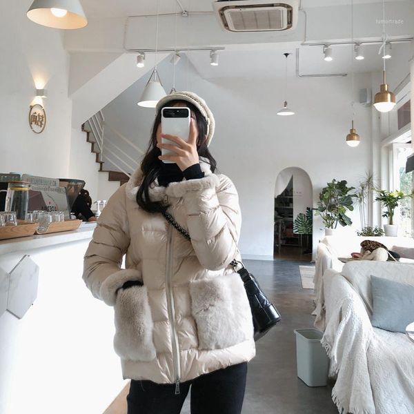 

women's down & parkas women's jacket 2021 woman coat autumn winter female real rex fur white duck coats mujer chaqueta pph12671, Black