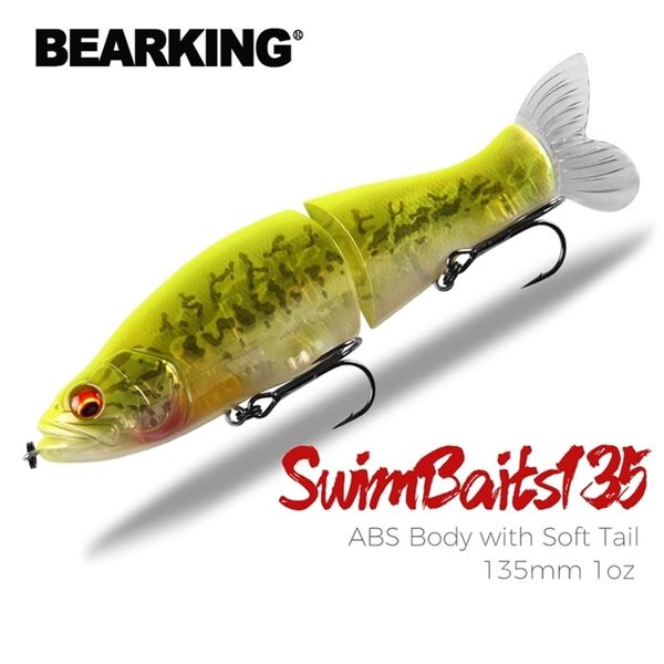 BEARKING Top Esche da pesca 135mm 1oz Minnow snodato Wobblers Corpo in ABS con coda morbida SwimBaits esca morbida per luccio e spigola 220207