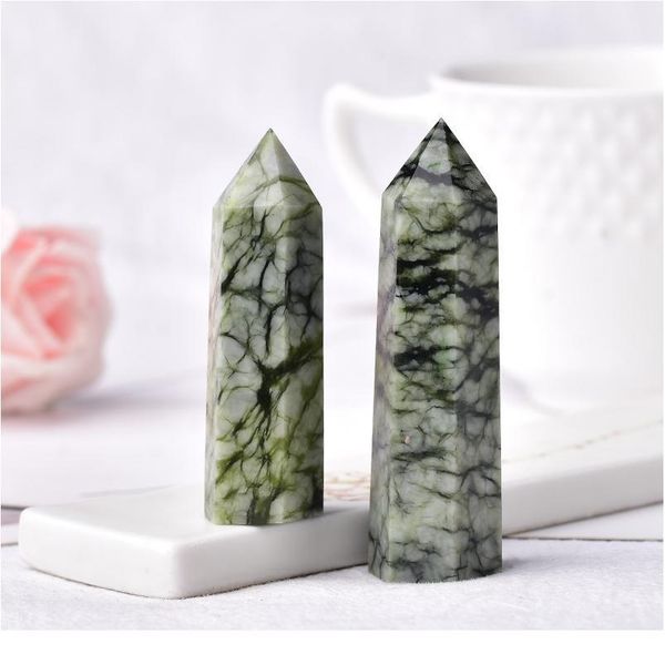 

1pc natural crystal point tree grain stone reiki healing obelisk tower quartz wand ornament for home decor energy stone qylgqn, Black