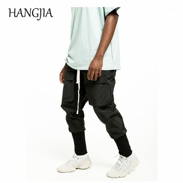

black cargo jogger pant urban streetwear men sweatpants multiple pockets elasticity drawstring baggy joggers men's1