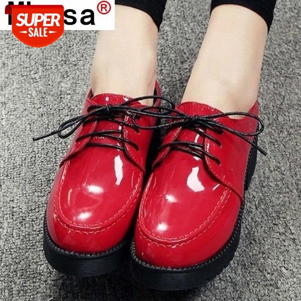 

2021 spring women small leather shoes platform heel new fashion women light comfort lace-up soft bottom woman shoes square heel #hq2a, Black