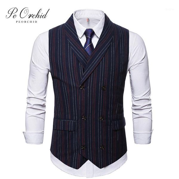 

peorchid 2020 fall striped men's suit vest fitted men waistcoat formal vest wedding groom gentlemen's office wear gift for men1, Black;white
