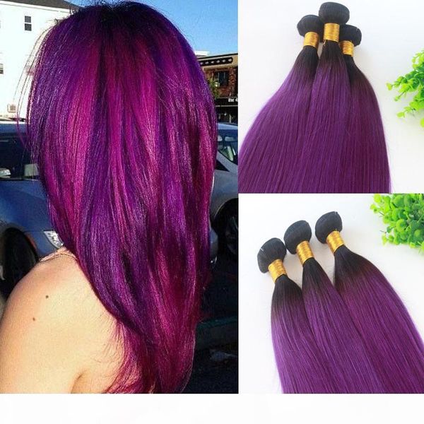 

3bundles human hair weave extensions straight ombre 1b purple two tone color human remy hair extensions, Black
