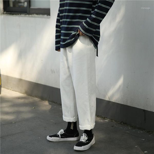 

wholesale 2020 new fashion casual jeans men korean youth brand students wild loose wide leg white streetwear harem trousers1, Blue