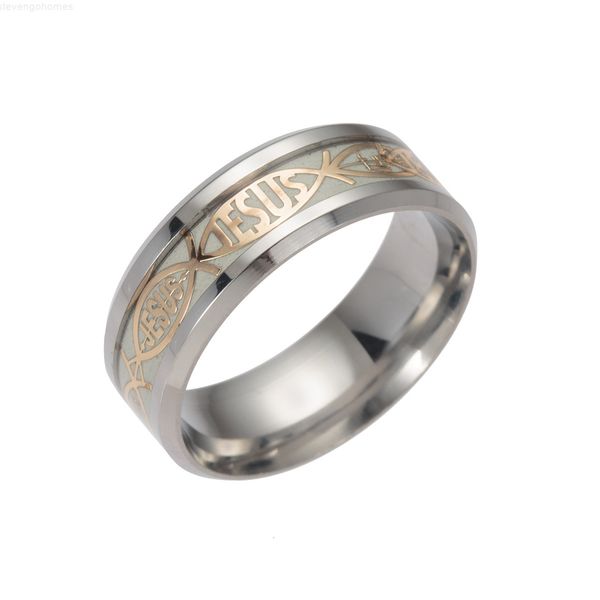 

glowing letter religious jesus christian men's titanium steel ring, Silver