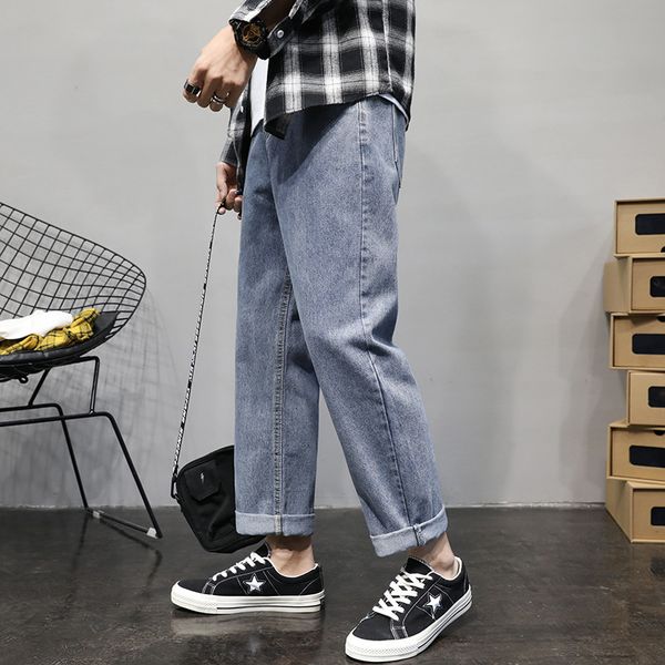 

street brand autumn and winter tooling jeans men's loose straight tube three-dimensional poet youth pants fashion, Blue