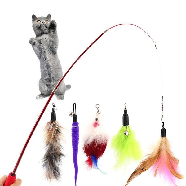 

5pcs cute cat toy interactive kitten scratching teaser wand mouse feather cat scratcher toys wands with replacem jlltvd