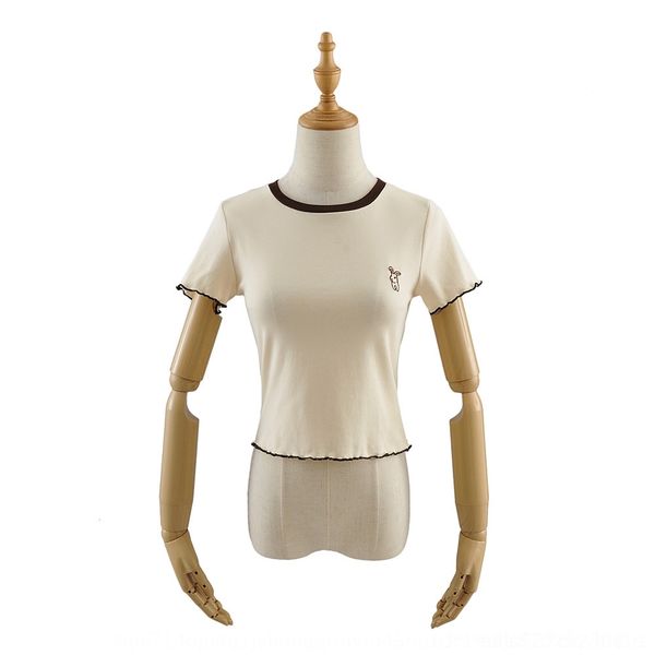 

mny91 лето pulloverembroidered женской моды контрастного цвета шеи pulloverbunny вышивка crew летняя футболка c7702 новый новый женский fash, White