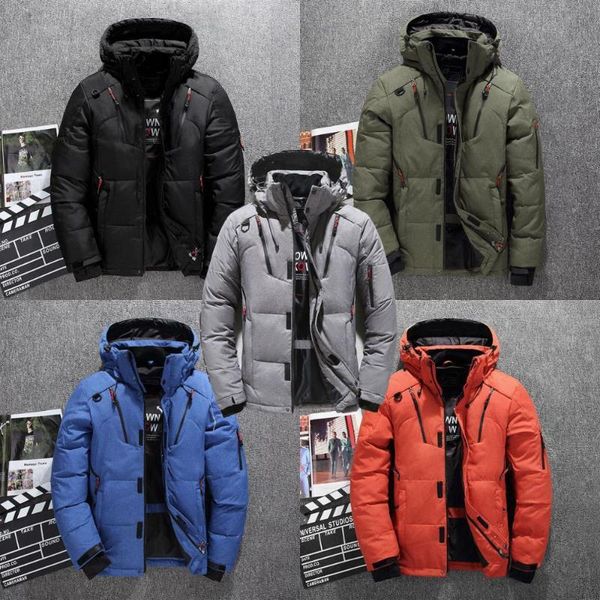 

2020 wholesale retails luxury winter warm mens 90% white duck down sports hooded thicken jacket coat puffer parkas, Black