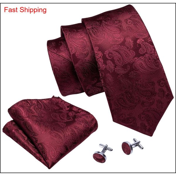 

fast shipping mens tie wine red paisley polyester jacquard woven tie set handkerchief cuffs fashion wholesale mee qylhka new_dhbest, Black;blue