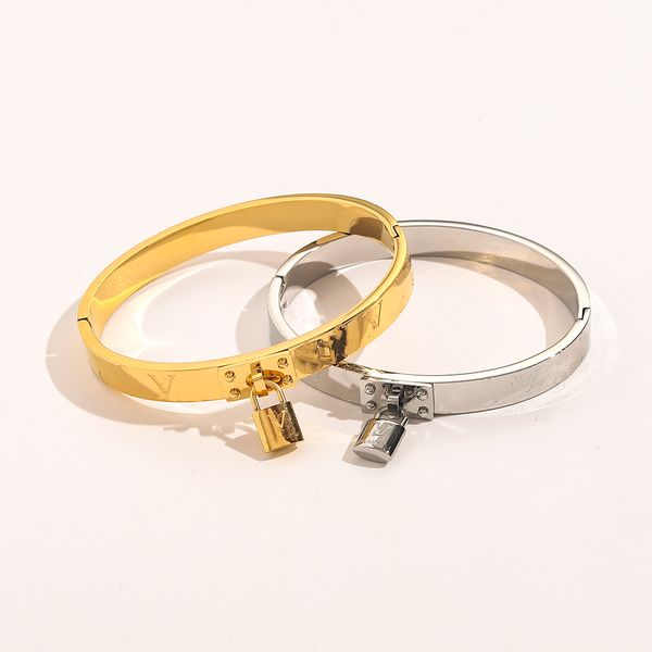 

stainless steel cuff bracelet couple charm bracelet lovers women men designers jewelry lock design, White