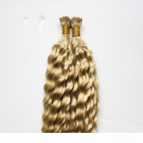 

613 bleach blonde brazilian human hair i tip hair 100g blonde 100s pre bonded keratin stick tip human hair, Black