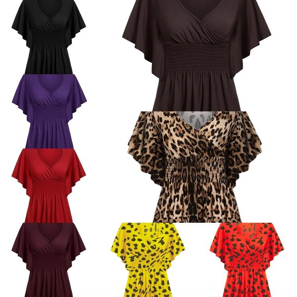 

h9yes 2020 summer fashion new v-neck leopard print slimming t-shirt t-shirt batu sleeve waist btcou, White