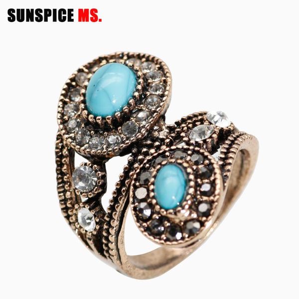 

sunspice ms retro vintage turkish rings for women antique gold color wedding jewelry round resin bow finger rings bijoux, Golden;silver
