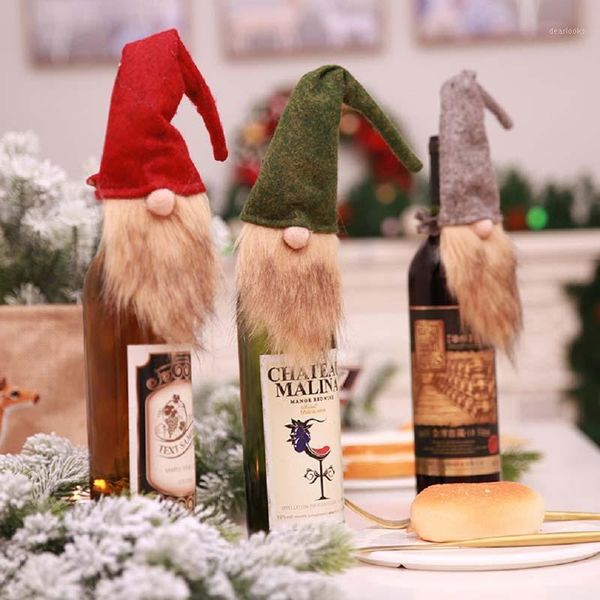

home christmas eve decorations nordic santa claus dwarf doll wine bottle cap cover christmas ornaments dinner party1