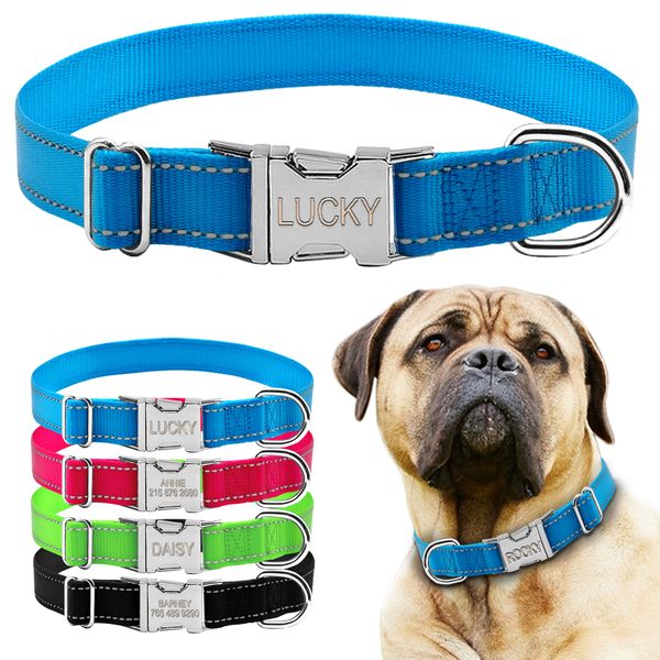 

nylon reflective dog custom pet collar label with metal buckle, 4 colors, s, m, l