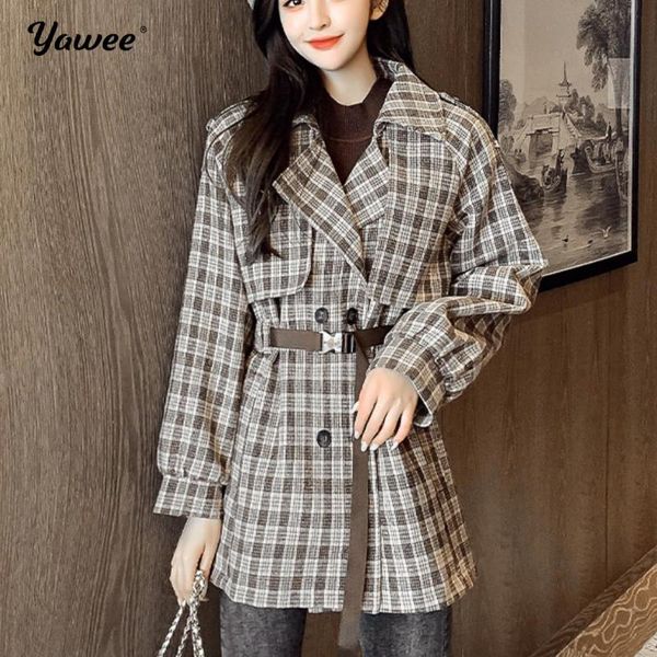 

women's wool & blends 2021 autumn winter lady puff sleeve lace upwomen's blazers jackets plaid vintage oversized elegant, Black
