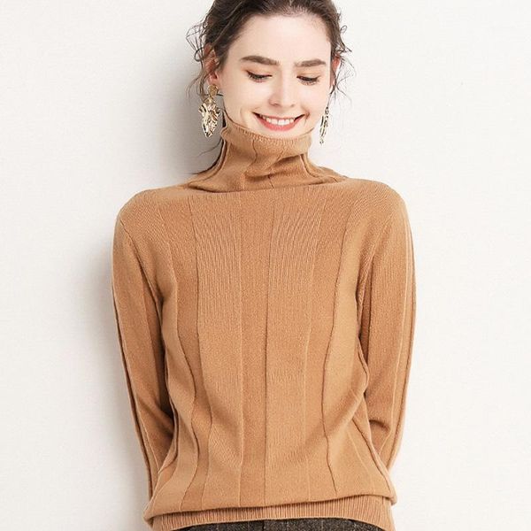 

female turtleneck solid sweater loose full sleeves knitted elasticity casual fashion pullover1, White;black