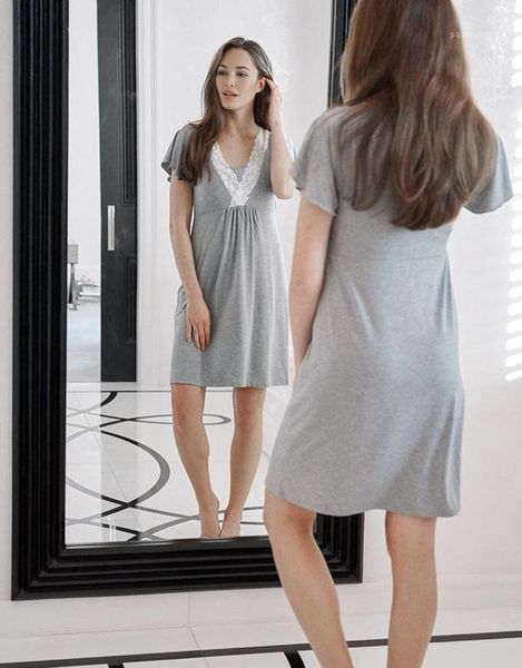 

maternity dresses dress short sleeve nightdress for pregnant womens mother lace pregnants casual nursing baby pajamas dress1, White