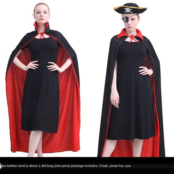 

qcx0x halloween stand collar double dress layer black and red cloak wizard devil vampire suit death shawl hwkdz dress cloak pirate