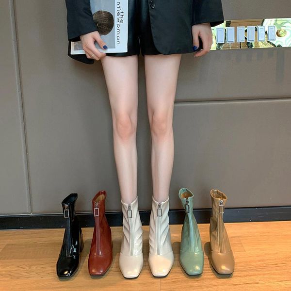 

rock shoes woman lace up med heel boots clogs platform luxury designer zipper booties ladies boots-women autumn fashion rubber, Black