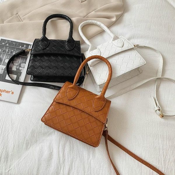 

solid criss-cross woven leather crossbody bags for women 2020 new women's handbags ladies mini shoulder messenger bag 6395