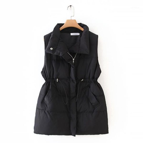 

oversize women's winter vests new loose down cotton coat drawstring waist sleeveless padded jacket1, Black;white